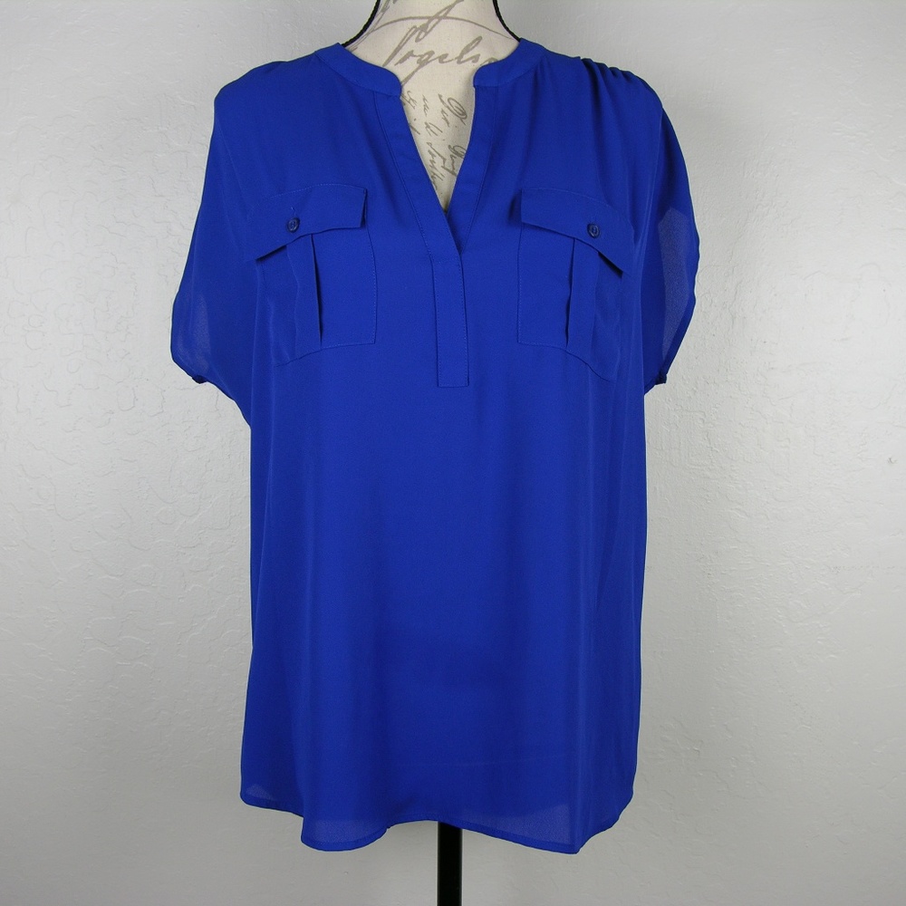 I.N.C. High Low Blue Front Pocket Shirt Sz L - Picture 1 of 3